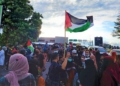 Aksi solidaritas untuj Palestina digelar di Kota Gorontalo, Senin (17/5/2021).(f.istimewa)