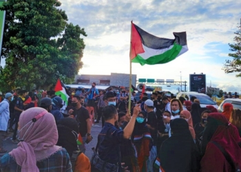 Aksi solidaritas untuj Palestina digelar di Kota Gorontalo, Senin (17/5/2021).(f.istimewa)