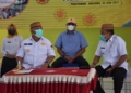 Plt Bupati Boalemo Anas Jusuf didampingi Wakil Ketua DPRD Boalemo Lahmudin Hambali menyambut kunjungan Gubernur Gorontalo Rusli Habibie.(f.hms)
