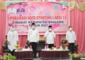 Plt Bupati Boalemo Anas Jusuf didampingi Sekda Boalemo Sherman Moridu membuka publikasi data stunting 7 tingkat Kabupaten Boalemo.(F.Dok Pimpinan)