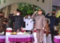 Wagub, Idris Rahim membacakan pidato tertulis Menteri Agama RI pada upacara Hari Amal Bakti (HAB) ke 76 Kemenag tingkat Provinsi Gorontalo di Alun-Alun Tilamuta, Kabupaten Boalemo, Senin (3/1/2022).