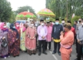 Pj Gubernur Gorontalo, Hamka Hendra Noer disambut secara adat dalam kunjungan perdana di Kabupaten Boalemo.(F.Dok.Pimpinan)