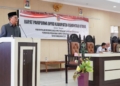 Plt Bupati Gorut, Thariq Modanggu saat memberikan jawaban secara ringkas terhadap rekomendasi DPRD Gorut terkait LKPj Bupati Gorut tahun 2021. (Foto : hmskominfo_gorut)
