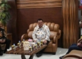 Penjabup Boalemo, Hendriwan didampingi Sekda Boalemo, Sherman Moridu menerima kunjungan kerja Walikota Gorontalo, Marthen Taha.(f.dok.humas)