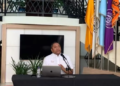 Rektor UNG, Eduart Wolok saat menyampaikan hasil survey terhadap kinerja kepolisian. (dok. anq/nn)