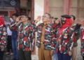 Sekda Kota Gorontalo, Ismail Madjid saat ikut upacara bendera pataka bersama Laskar Merah Putih dalam rangka peringatan Hari Patriotik 23 Januari. (foto. prokopim)
