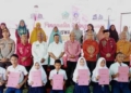 Pj. Sekda Boalemo Supandra Nur bersama Kadis Dikpora Irwan Dai menghadiri penamatan siswa kelas IX SMPN 1 Paguyaman.(f.dok.hms)