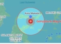 Peta Wilayah terkena dampak Gempa Bumi Magnitudo 6.4 yang Guncang Gorontalo, Selasa (24/9/2024) Dini Hari. Sumber Foto : BMKG