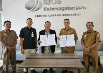 Kerjasama Pemprov Gorontalo dengan BPJS Ketenagakerjaan dalam melindungi pekerja rentan melalui Program Jaminan Kematian (JKM) dan Jaminan Kecelakaan Kerja (JKK).