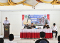 Wakil Bupati Boalemo, Lahmuddin Hambali memberikan sambutan pada kegiatan sosialisasi ABPEDSI Kabupaten Boalemo.(f.dok.pimpinan)