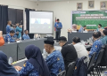 Bupati Boalemo, Rum Pagau memberikan sambutan pada kegaitan High Level Meeting dan Capacity Building Neraca Pangan.(f,dok,pimpinan)