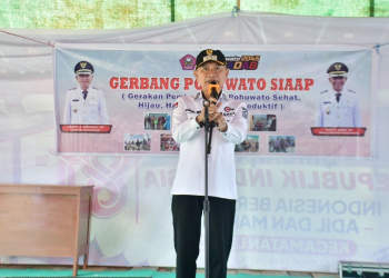 Bupati Saipul Mbuinga saat memberikan sambutan pada kegiatan Gerbang Pohuwato SIAAP